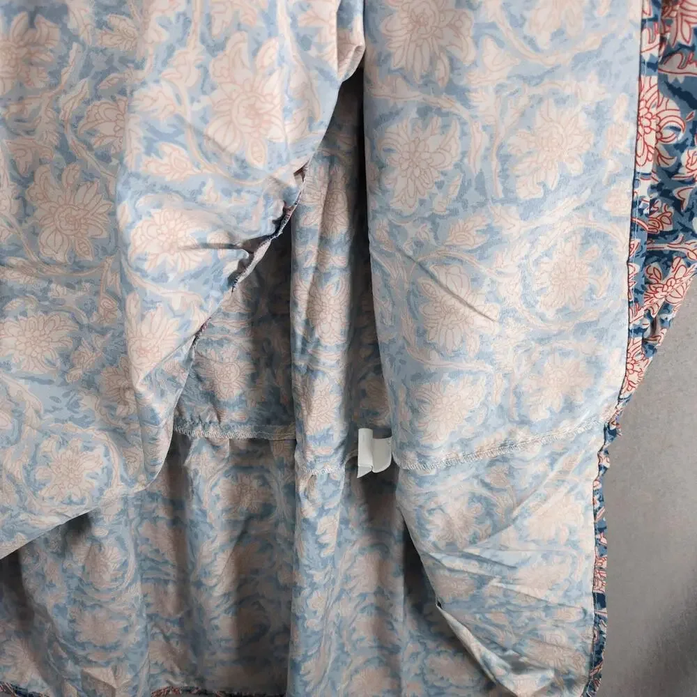SundayUp Floral Tiered Midi Dress Sz S Puff Sleeves‎ Blue/Orange V-Neck Cottage